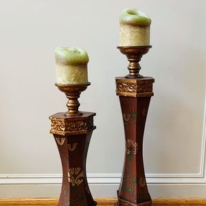 hand painted candlesticks with candles